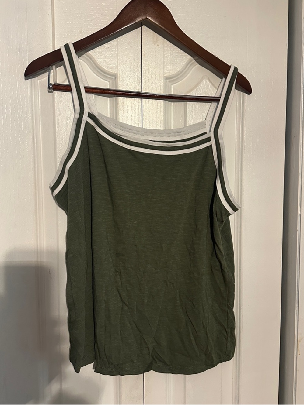 Vintage by Torrid Olive Green Slub Jersey Tank Top with White Trim Sz 1